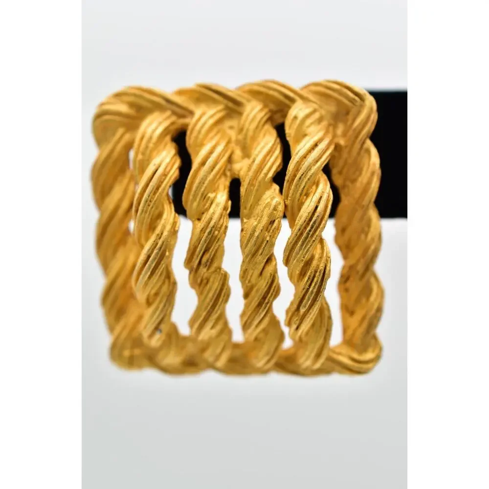 Vintage Square Rope Earrings Dangle Brushed Gold Matte Chunky Bold 1980s BinBK